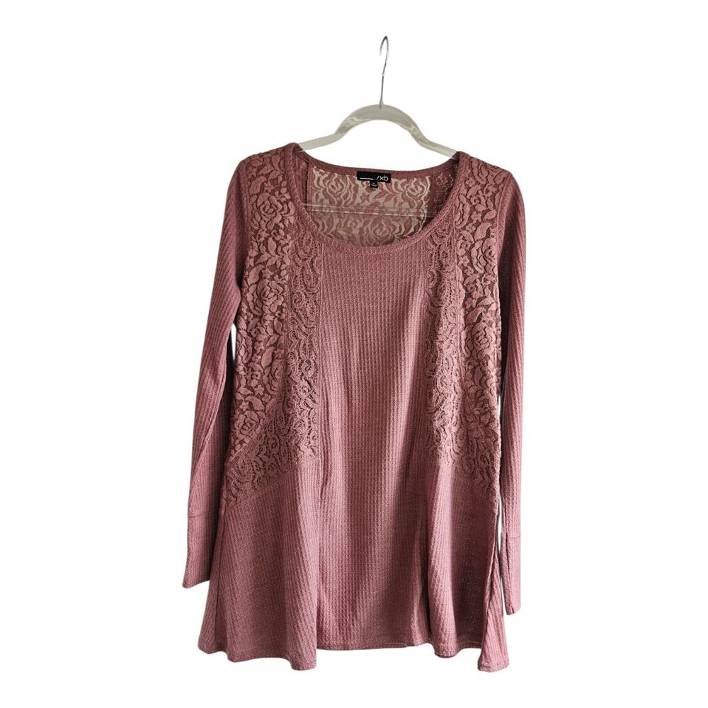 RXB Womens Size M Lace Blouse Purple L/S Swing Top Stretch
